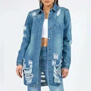 America Bazi Distressed Button Up Long Sleeve Denim Jacket (512)